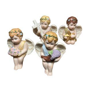 Set Of 4 Home Interiors Four Seasons Cherubs 88411 Made In Thailand Porcelain